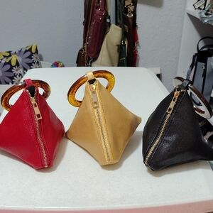 Brand New 3 Pyramid Wristlet Bag - Red, Gold, Black. U Get All!